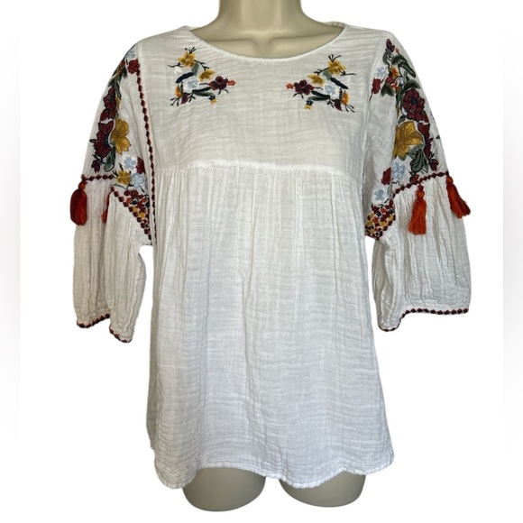 For The Republic White Blouse with Floral Embroidery - Picture 1 of 6